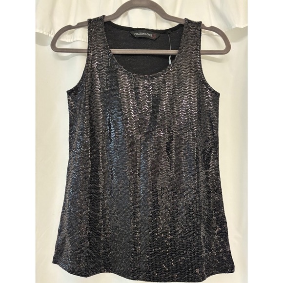 Colleen Lopez Womens Black Sequin Tank Top Scoop Neck Sleeveless Party Blouse XS - Picture 2 of 4